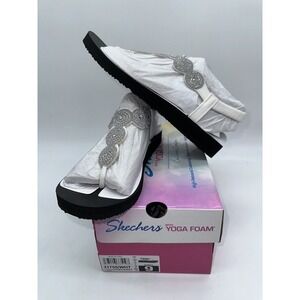 New SKECHERS SIZE 9 MEDITATION WHITE STARS & SPARKLE Women's SANDALS